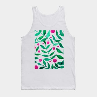 Watercolor branches and berries - green and pink Tank Top